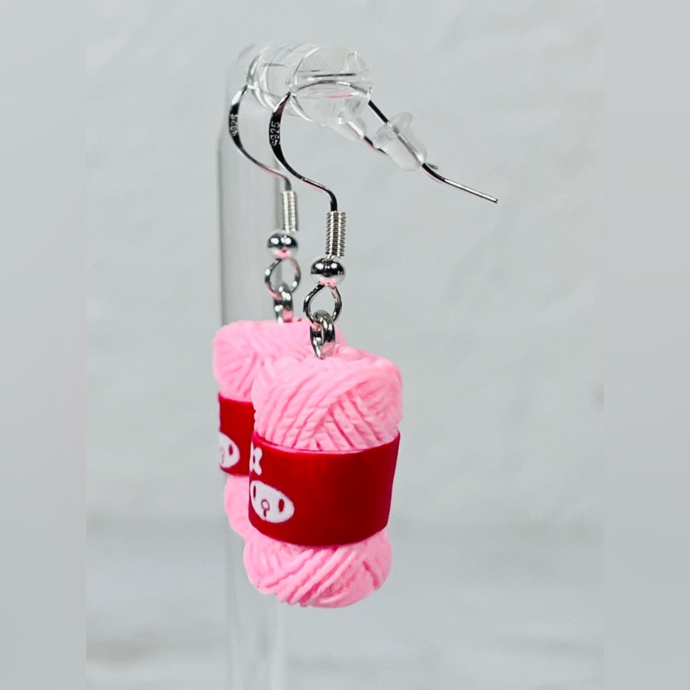 Pink Yarn Ball Earrings - Picture 3 of 8
